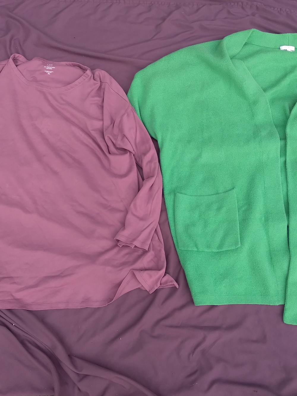 J. Jill Green V-Neck Pocket Cardigan with Rose-Mauve Top